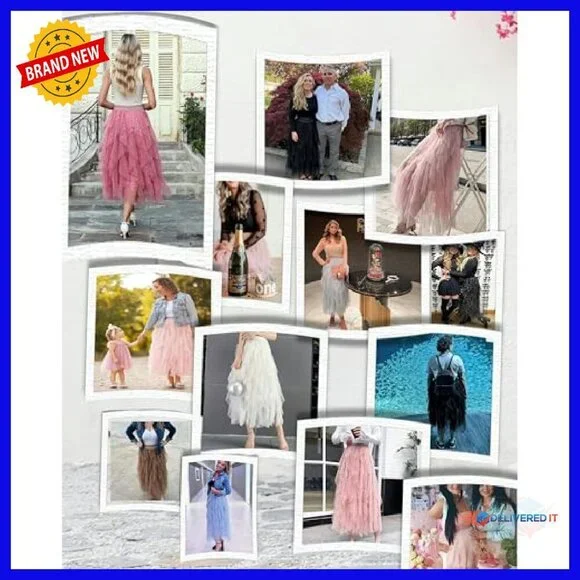 Tulle A-Line Midi Skirt High Elastic Waist Tiered Fairy Style - Picture 6 of 8